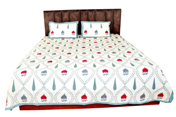 Multicolor_Cotton_Hand_Block_Printed_Leaves_&_Roses_Bedsheet_300TC_(_90_X_108_)_Inch_(Queen_Size))