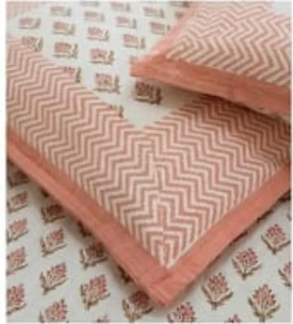 Peach_&_White_Cotton_Hand_Block_Printed_Floral_Bedsheet_210TC_(Queen_Size)
