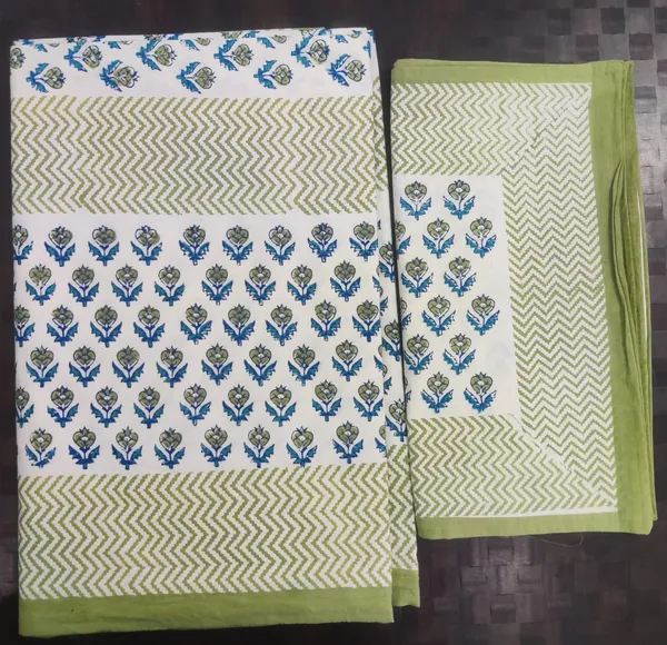 Green_&_White_Cotton_Hand_Block_Printed_Floral_Bedsheet_300TC_(Queen_Size)