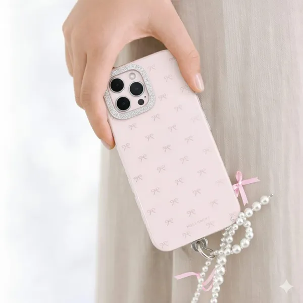 Clothemyphone_Lovely_Phone_Case_|_Pink_Bow_Pattern_with_Glitter_Camera_Bezel_|_Pearl_Chain_Strap_(iPhone_16_Pro_Max)