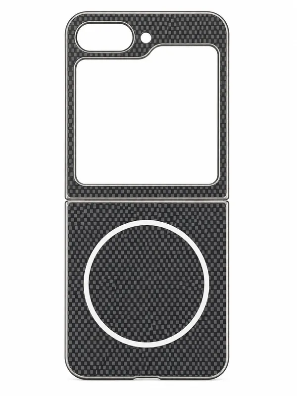 Carbon_Fibre_Phone_Case_Compatible_with_Samsung_Galaxy_Z_Flip_5,_Magnetic_Ring_Design_Black