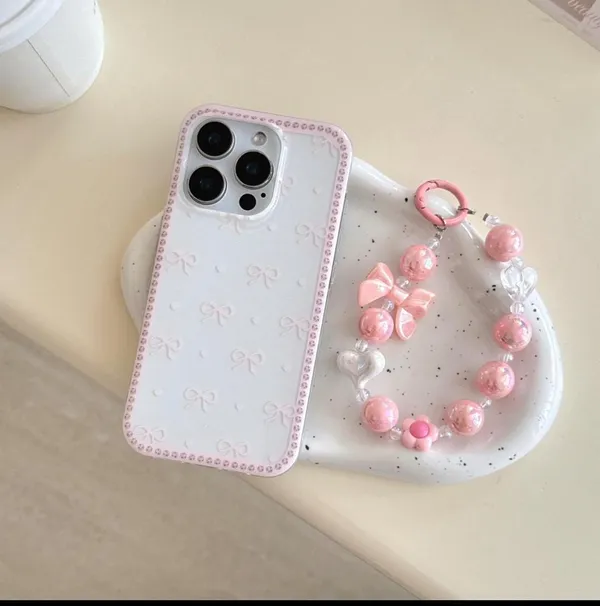 Clear_Case,_Cute_Bow_Love_Heart_Pattern_Transparent_Ribbon_Design_with_Charms_Chain_Bracelet,_Stylish_Slim_Shockproof_TPU_Protective_Cover_for_Women_Girls_6.1"-_Pink