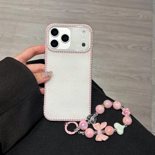 Clear_Case,_Cute_Bow_Love_Heart_Pattern_Transparent_Ribbon_Design_with_Charms_Chain_Bracelet,_Stylish_Slim_Shockproof_TPU_Protective_Cover_for_Women_Girls_6.1"-_Pink