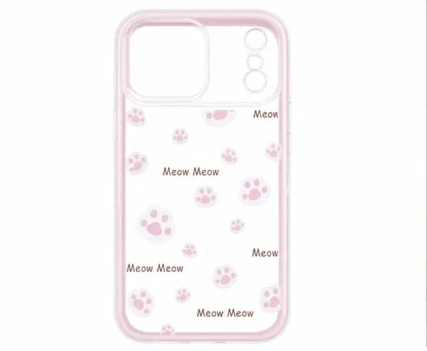 Clear_Phone_Case,_Cute_Cat_Paw_Print,_Pink,_Transparent