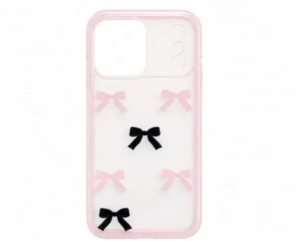 Clear_Phone_Case,_Cute_Pink_and_Black_Bow_Design,_Transparent_Cover