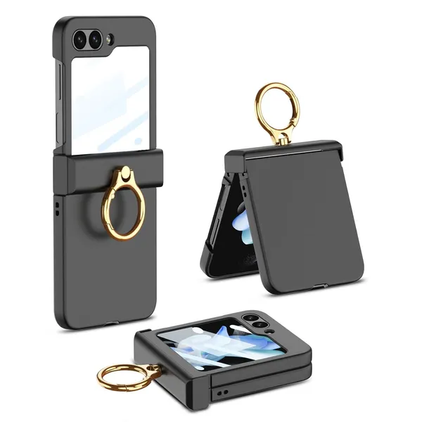 Black_Ultra_Thin_Protective_Pc_Case_Compatible_With_Samsung_Galaxy_Z_Flip_5_Hard_Case_With_Hinge_Box_&_Ring_Holder_Shockproof_Slim_Cover_Full_Front_Protection
