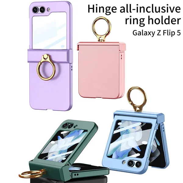 Black_Ultra_Thin_Protective_Pc_Case_Compatible_With_Samsung_Galaxy_Z_Flip_5_Hard_Case_With_Hinge_Box_&_Ring_Holder_Shockproof_Slim_Cover_Full_Front_Protection