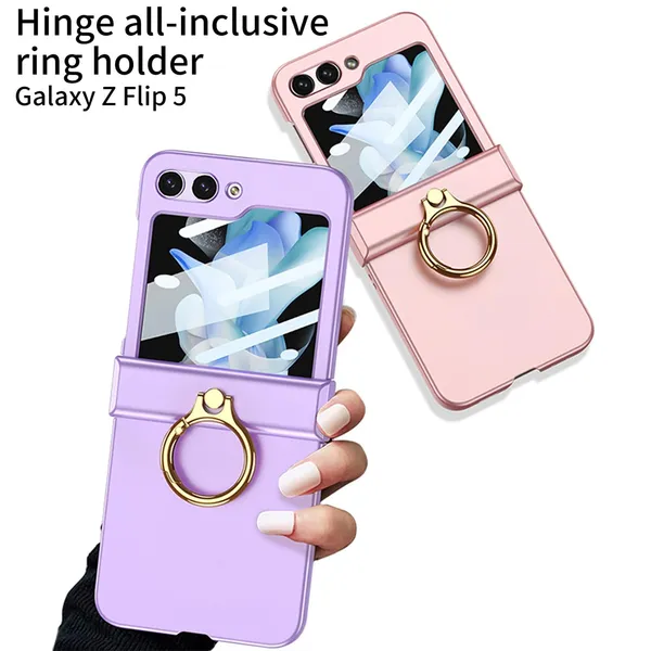 Black_Ultra_Thin_Protective_Pc_Case_Compatible_With_Samsung_Galaxy_Z_Flip_5_Hard_Case_With_Hinge_Box_&_Ring_Holder_Shockproof_Slim_Cover_Full_Front_Protection