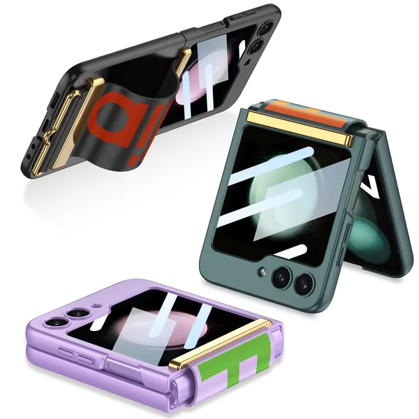Black_Ultrathin_Pc_Wristband_Case_With_Glass_Flip_5_Compatible_Shockproof_&_Scratch_Resistant_Case_Stylish_Design_With_Slim_Durable_Protection_Samsung_Flip_5