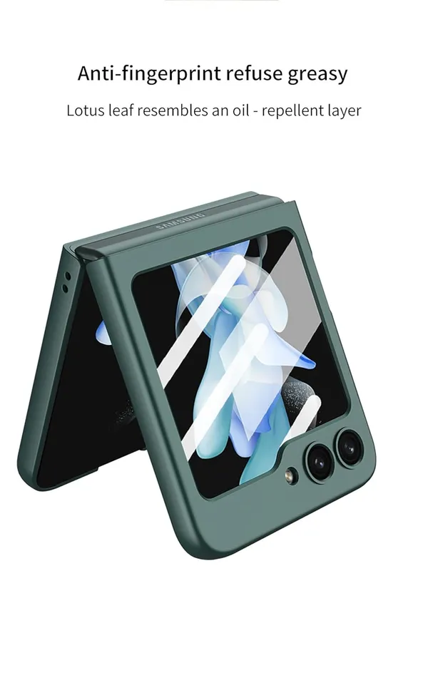 Gray_Slim_Back_Case_For_Samsung_Flip_5_Ultra_Thin_Pc_And_Glass_Cover_Shockproof_Design_With_Full_Protection_Scratch_Resistant_Shell_With_Sleek_Finish_Precision_Cut