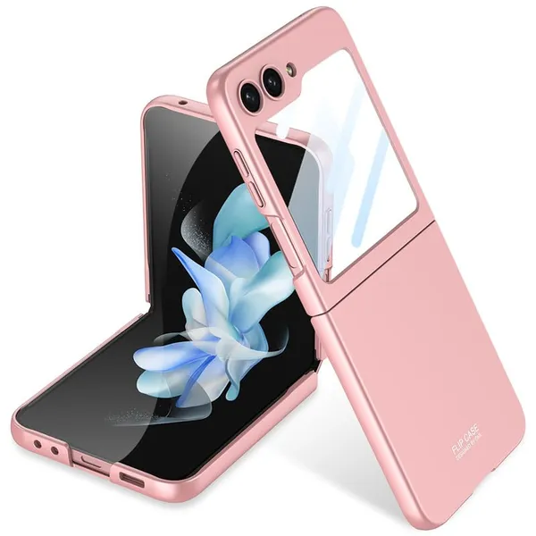 Pink_Ultra_Thin_Back_Case_Samsung_Galaxy_Flip_5_Compatible_Pc_+_Glass_Slim_Cover_Shockproof_Design_With_Precise_Cutouts_Elegant_Scratch_Resistant_Protection