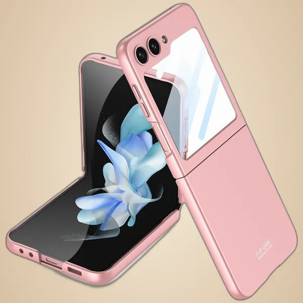 Pink_Ultra_Thin_Back_Case_Samsung_Galaxy_Flip_5_Compatible_Pc_+_Glass_Slim_Cover_Shockproof_Design_With_Precise_Cutouts_Elegant_Scratch_Resistant_Protection