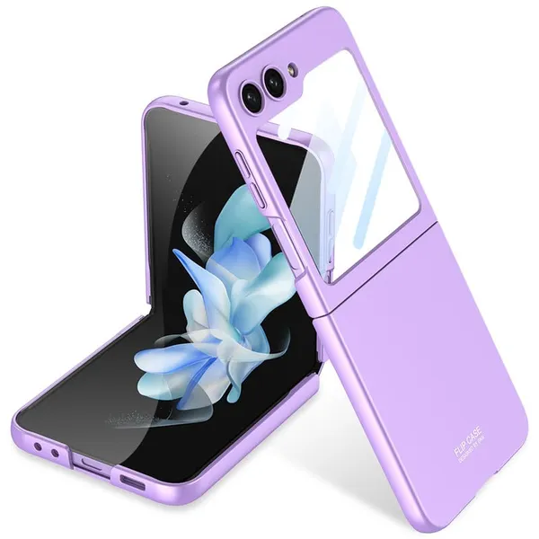 Purple_Ultra_Thin_Pc_+_Glass_Phone_Case_Samsung_Galaxy_Flip_5_Compatible_Back_Cover_With_Precise_Fit_Shockproof_Slim_Design_With_Sleek_Finish_&_Full_Protection