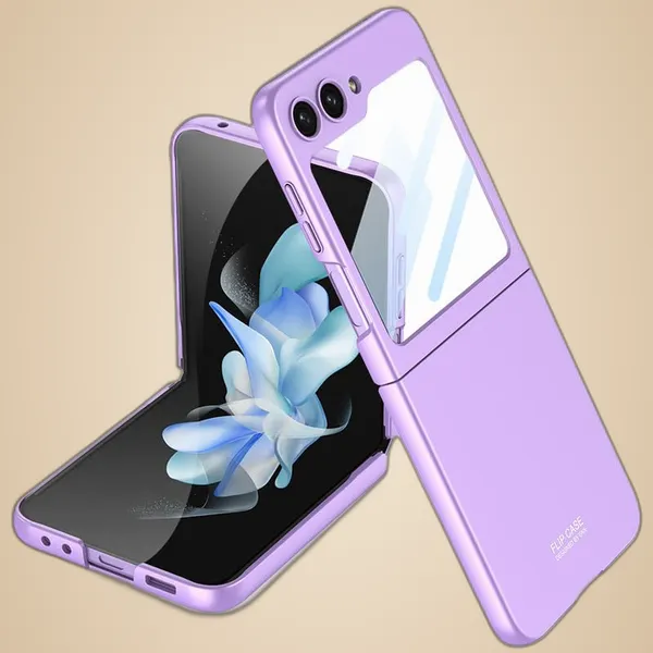 Purple_Ultra_Thin_Pc_+_Glass_Phone_Case_Samsung_Galaxy_Flip_5_Compatible_Back_Cover_With_Precise_Fit_Shockproof_Slim_Design_With_Sleek_Finish_&_Full_Protection