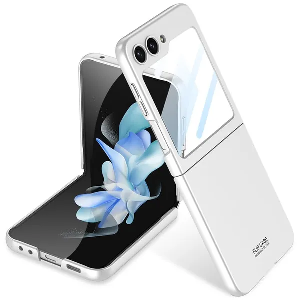 Silver_Slim_Back_Case_With_Pc_+_Glass_Design_Ultra_Thin_Case_For_Galaxy_Flip_5_Shockproof_Structure_Precise_Cutouts_For_Elegant_&_Full_360?_Protection