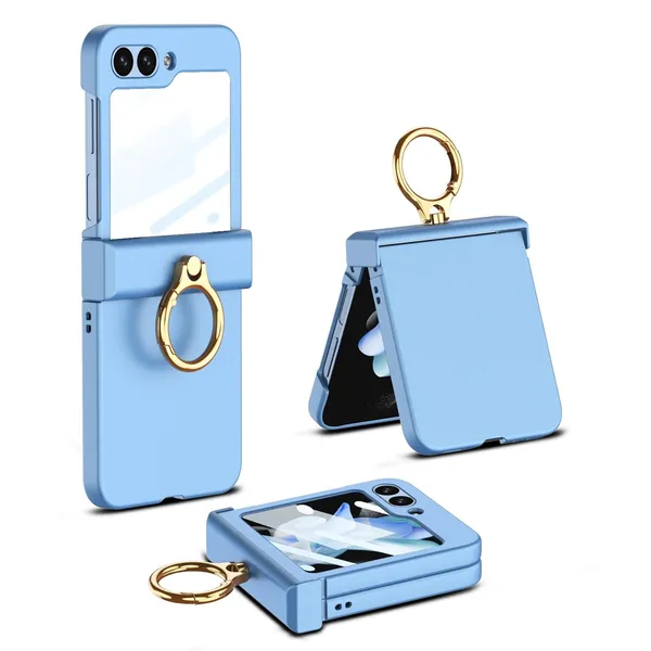 Blue_Ultra_Thin_Pc_Case_With_Hinge_Box_Galaxy_Z_Flip_5_Compatible_Shockproof_Blue_Case_With_Ring_Holder_And_Front_Protection_Scratch_Resistant_Durable_Hard_Cover