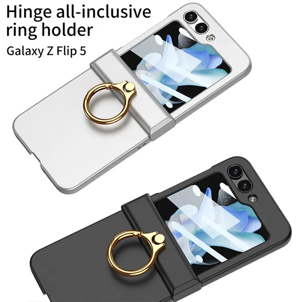 Blue_Ultra_Thin_Pc_Case_With_Hinge_Box_Galaxy_Z_Flip_5_Compatible_Shockproof_Blue_Case_With_Ring_Holder_And_Front_Protection_Scratch_Resistant_Durable_Hard_Cover