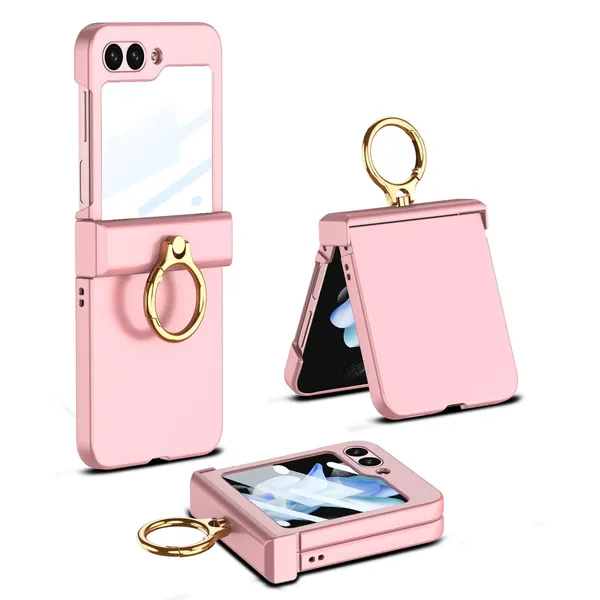 Pink_Ultra_Thin_Protective_Pc_Case_Design_With_Hinge_Box_And_Ring_Holder_Samsung_Galaxy_Z_Flip_5_Compatible_Full_Front_Protection_With_Elegant_Slim_Build