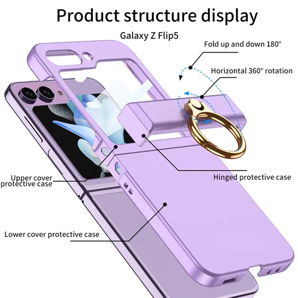 Pink_Ultra_Thin_Protective_Pc_Case_Design_With_Hinge_Box_And_Ring_Holder_Samsung_Galaxy_Z_Flip_5_Compatible_Full_Front_Protection_With_Elegant_Slim_Build