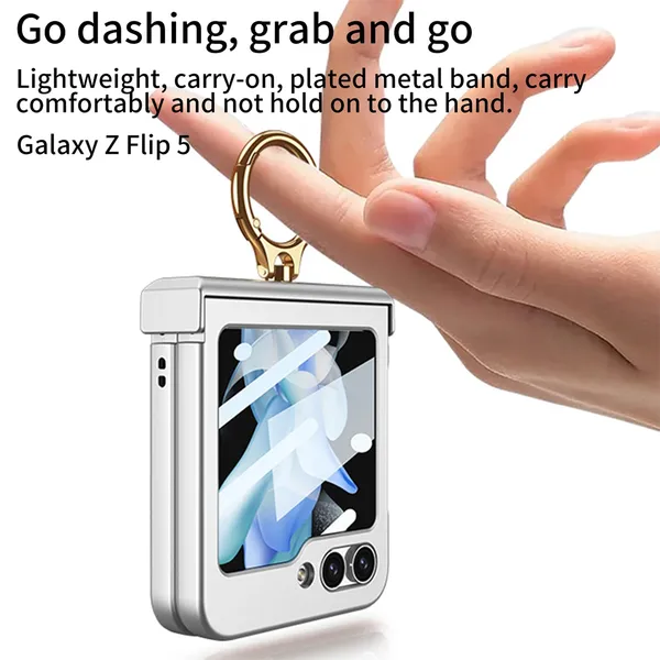 Pink_Ultra_Thin_Protective_Pc_Case_Design_With_Hinge_Box_And_Ring_Holder_Samsung_Galaxy_Z_Flip_5_Compatible_Full_Front_Protection_With_Elegant_Slim_Build
