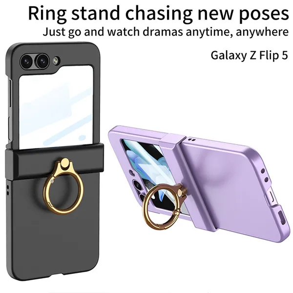 Pink_Ultra_Thin_Protective_Pc_Case_Design_With_Hinge_Box_And_Ring_Holder_Samsung_Galaxy_Z_Flip_5_Compatible_Full_Front_Protection_With_Elegant_Slim_Build