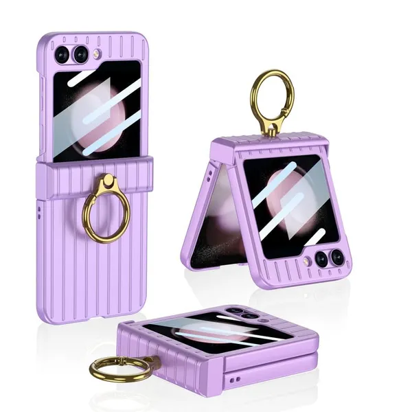 Purple_Pc_Suitcase_Design_Case_With_Glass_Ultra_Thin_Cover_For_Galaxy_Z_Flip_5_Shockproof_Stylish_Body_With_Scratch_Resistant_And_Slim_Grip_Protection