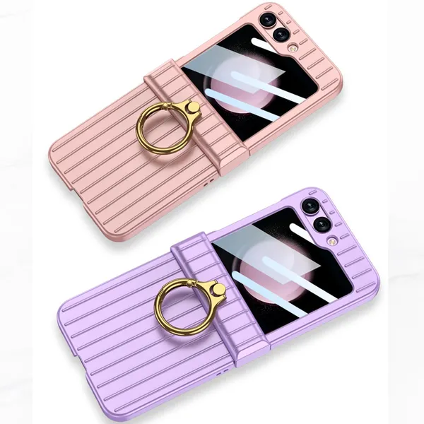 Purple_Pc_Suitcase_Design_Case_With_Glass_Ultra_Thin_Cover_For_Galaxy_Z_Flip_5_Shockproof_Stylish_Body_With_Scratch_Resistant_And_Slim_Grip_Protection