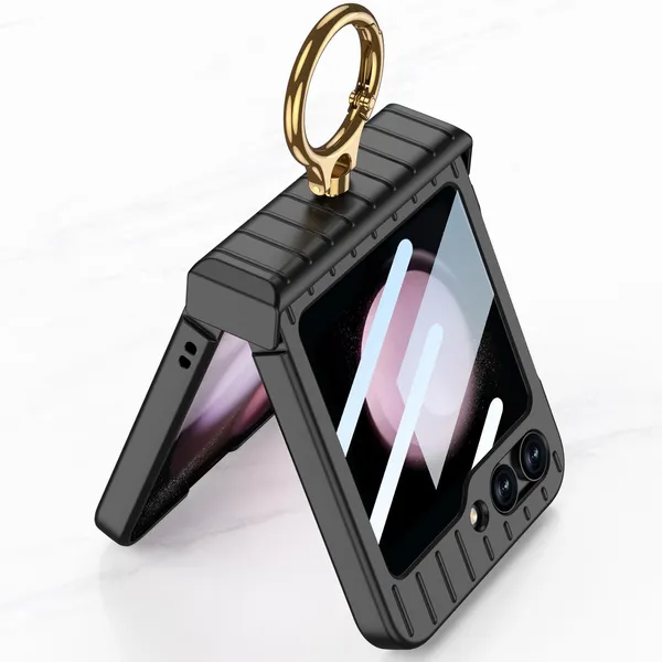 Purple_Pc_Suitcase_Design_Case_With_Glass_Ultra_Thin_Cover_For_Galaxy_Z_Flip_5_Shockproof_Stylish_Body_With_Scratch_Resistant_And_Slim_Grip_Protection