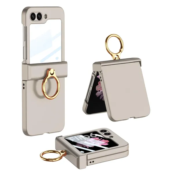 Titanium_Ultra_Thin_Pc_Case_For_Samsung_Galaxy_Flip_6_Titanium_Hinge_Box_Design_With_Ring_Holder_Scratch_Resistant_Protective_Cover_With_Front_Shielding