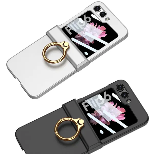 Titanium_Ultra_Thin_Pc_Case_For_Samsung_Galaxy_Flip_6_Titanium_Hinge_Box_Design_With_Ring_Holder_Scratch_Resistant_Protective_Cover_With_Front_Shielding