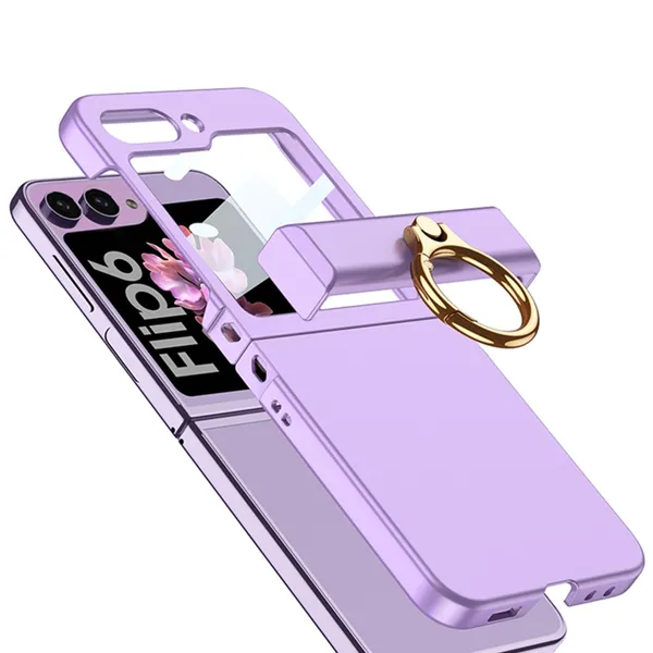 Titanium_Ultra_Thin_Pc_Case_For_Samsung_Galaxy_Flip_6_Titanium_Hinge_Box_Design_With_Ring_Holder_Scratch_Resistant_Protective_Cover_With_Front_Shielding