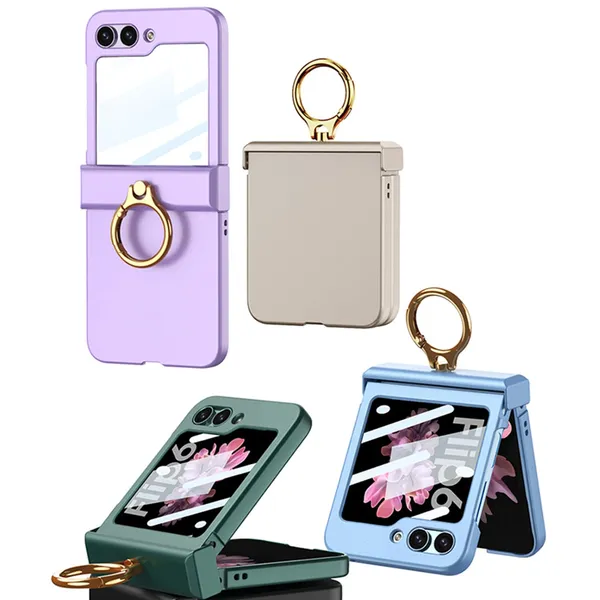 Titanium_Ultra_Thin_Pc_Case_For_Samsung_Galaxy_Flip_6_Titanium_Hinge_Box_Design_With_Ring_Holder_Scratch_Resistant_Protective_Cover_With_Front_Shielding