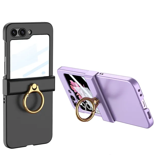 Titanium_Ultra_Thin_Pc_Case_For_Samsung_Galaxy_Flip_6_Titanium_Hinge_Box_Design_With_Ring_Holder_Scratch_Resistant_Protective_Cover_With_Front_Shielding