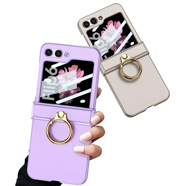 Titanium_Ultra_Thin_Pc_Case_For_Samsung_Galaxy_Flip_6_Titanium_Hinge_Box_Design_With_Ring_Holder_Scratch_Resistant_Protective_Cover_With_Front_Shielding