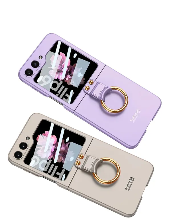 Pink_Ultra_Thin_Pc_Ring_Back_Cover_Protective_Phone_Case_For_Samsung_Galaxy_Flip_6_Slim_Shockproof_Design_With_Durable_Grip_And_Stylish_Scratch_Resistance