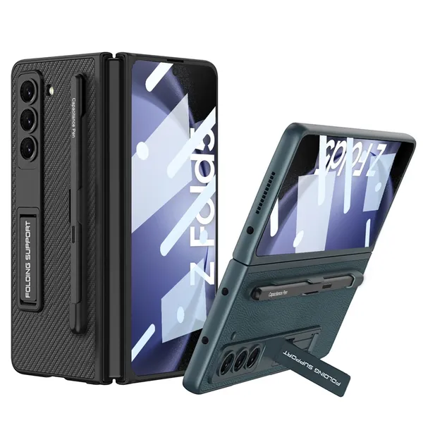 Black_Leather_Protective_Phone_Case_Slim_Shockproof_Cover_With_Elegant_Finish_Scratch_Resistant_Grip_For_Samsung_Galaxy_Fold_5_Faux_Leather_Design