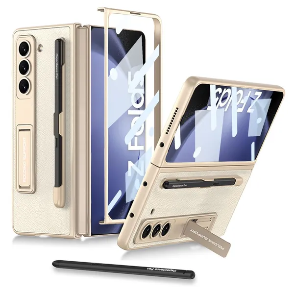 Gold_Leather_Protective_Phone_Case_Shockproof_Slim_Design_Anti_Scratch_Faux_Leather_Cover_For_Samsung_Galaxy_Fold_5_Durable_Grip_Finish
