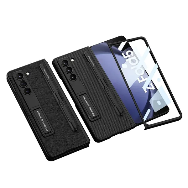 Gray_Leather_Protective_Phone_Case_Fold_5_Slim_Cover_Shockproof_Design_With_Scratch_Resistance_Faux_Leather_Texture_For_Samsung_Galaxy_Fold_5
