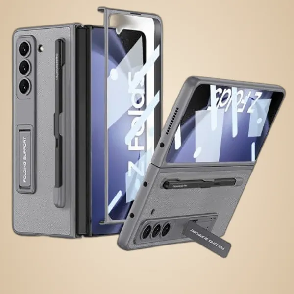 Gray_Leather_Protective_Phone_Case_Fold_5_Slim_Cover_Shockproof_Design_With_Scratch_Resistance_Faux_Leather_Texture_For_Samsung_Galaxy_Fold_5
