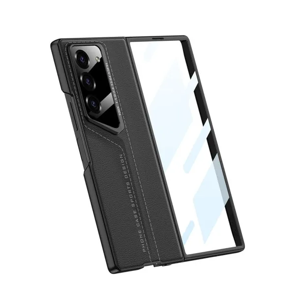 Black_Ultra_Thin_Blade_Pu_Leather_With_Glass_Case_Cover_Samsung_Fold_6_Compatible_Protective_Slim_Or_Durable_Design_Shockproof_And_Scratch_Resistant_Cover