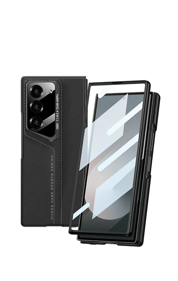 Black_Ultra_Thin_Blade_Pu_Leather_With_Glass_Case_Cover_Samsung_Fold_6_Compatible_Protective_Slim_Or_Durable_Design_Shockproof_And_Scratch_Resistant_Cover