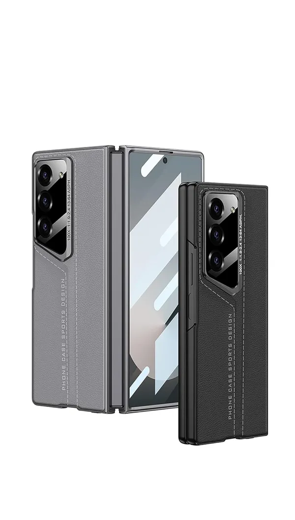 Black_Ultra_Thin_Blade_Pu_Leather_With_Glass_Case_Cover_Samsung_Fold_6_Compatible_Protective_Slim_Or_Durable_Design_Shockproof_And_Scratch_Resistant_Cover