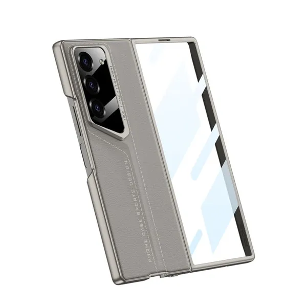 Titanium_Ultra_Thin_Blade_Pu_Leather_With_Glass_Case_Cover_Samsung_Fold_6_Compatible_Protective_Slim_Or_Durable_Design_Shockproof_And_Scratch_Resistant_Cover_Titanium
