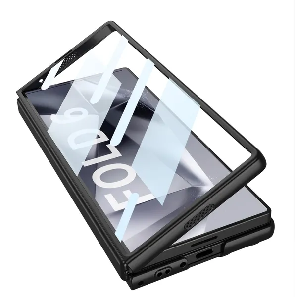 Titanium_Samsung_Fold_6_Phone_Case_Adjustable_Kickstand_With_Integrated_Glass_Slim_Dual_Layer_Shockproof_Design_Scratch_Resistant_Polycarbonate_Shell_Stylish_Titanium_Back_Cover