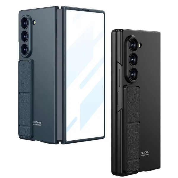 Titanium_Samsung_Fold_6_Phone_Case_Adjustable_Kickstand_With_Integrated_Glass_Slim_Dual_Layer_Shockproof_Design_Scratch_Resistant_Polycarbonate_Shell_Stylish_Titanium_Back_Cover