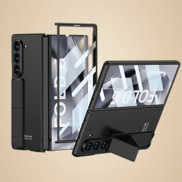 Black_Samsung_Fold_6_Phone_Case_Adjustable_Kickstand_With_Integrated_Glass_Slim_Dual_Layer_Shockproof_Design_Scratch_Resistant_Polycarbonate_Shell_Stylish_Back_Cover