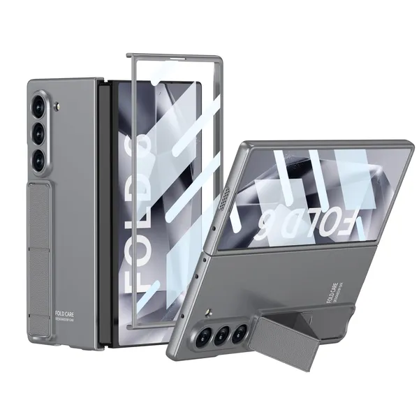 Gray_Samsung_Fold_6_Phone_Case_Adjustable_Kickstand_With_Integrated_Glass_Slim_Dual_Layer_Shockproof_Design_Scratch_Resistant_Polycarbonate_Shell_Stylish_Back_Cover
