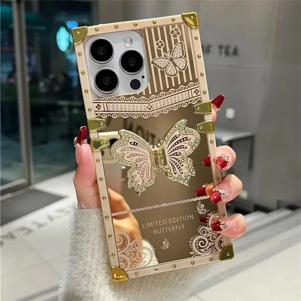 LuxuryKase_Premium_Shockproof_Designer_Case__Bling_Butterfly_Mirror_Finish_Metallic_Corners_&_Elegant_Studded_Frame