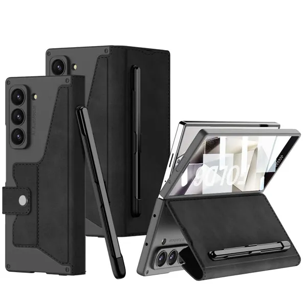 Black_Sheath_Armor_Pen_Slot_With_Glass_Back_Case_Cover_Compatible_With_Samsung_Fold_6_Protective_Phone_Case_Slim_Or_Durable_Design_Shockproof_And_Scratch_Resistant_Cover