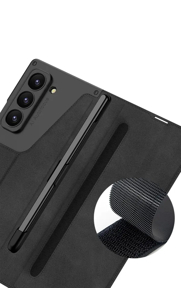 Black_Sheath_Armor_Pen_Slot_With_Glass_Back_Case_Cover_Compatible_With_Samsung_Fold_6_Protective_Phone_Case_Slim_Or_Durable_Design_Shockproof_And_Scratch_Resistant_Cover